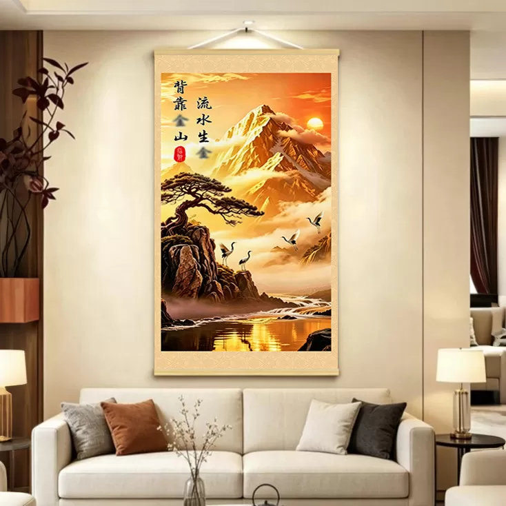 【认准正品】新中式背靠金山客厅玄关背景墙挂画办公室店铺挂画CJ