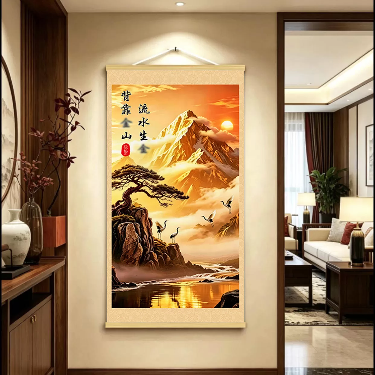 【认准正品】新中式背靠金山客厅玄关背景墙挂画办公室店铺挂画CJ