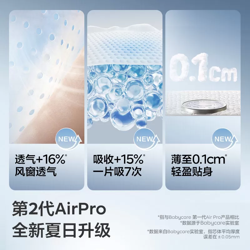 【透气升级】babycare纸尿裤拉拉裤airpro夏季日用超薄宝宝加量装