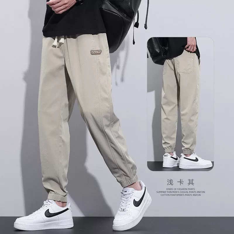 品牌男装冰丝裤子男2026夏季新款薄款男士束脚裤时尚潮流休闲长裤