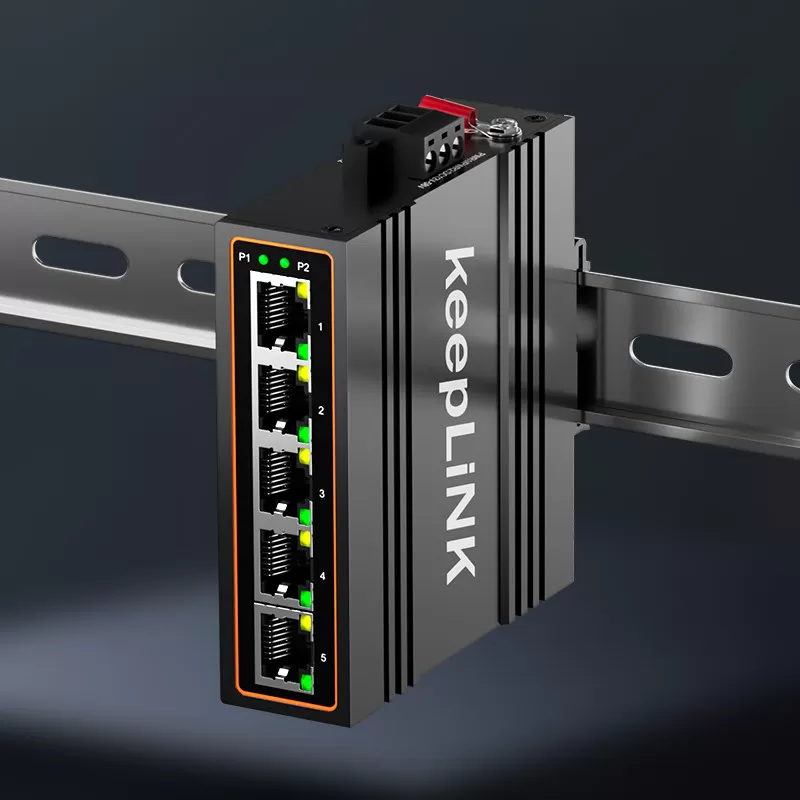 keeplink 5口8口16口24口百兆千兆工业级以太网交换机导轨式室外安防监控专用非管理型防雷耐高低温