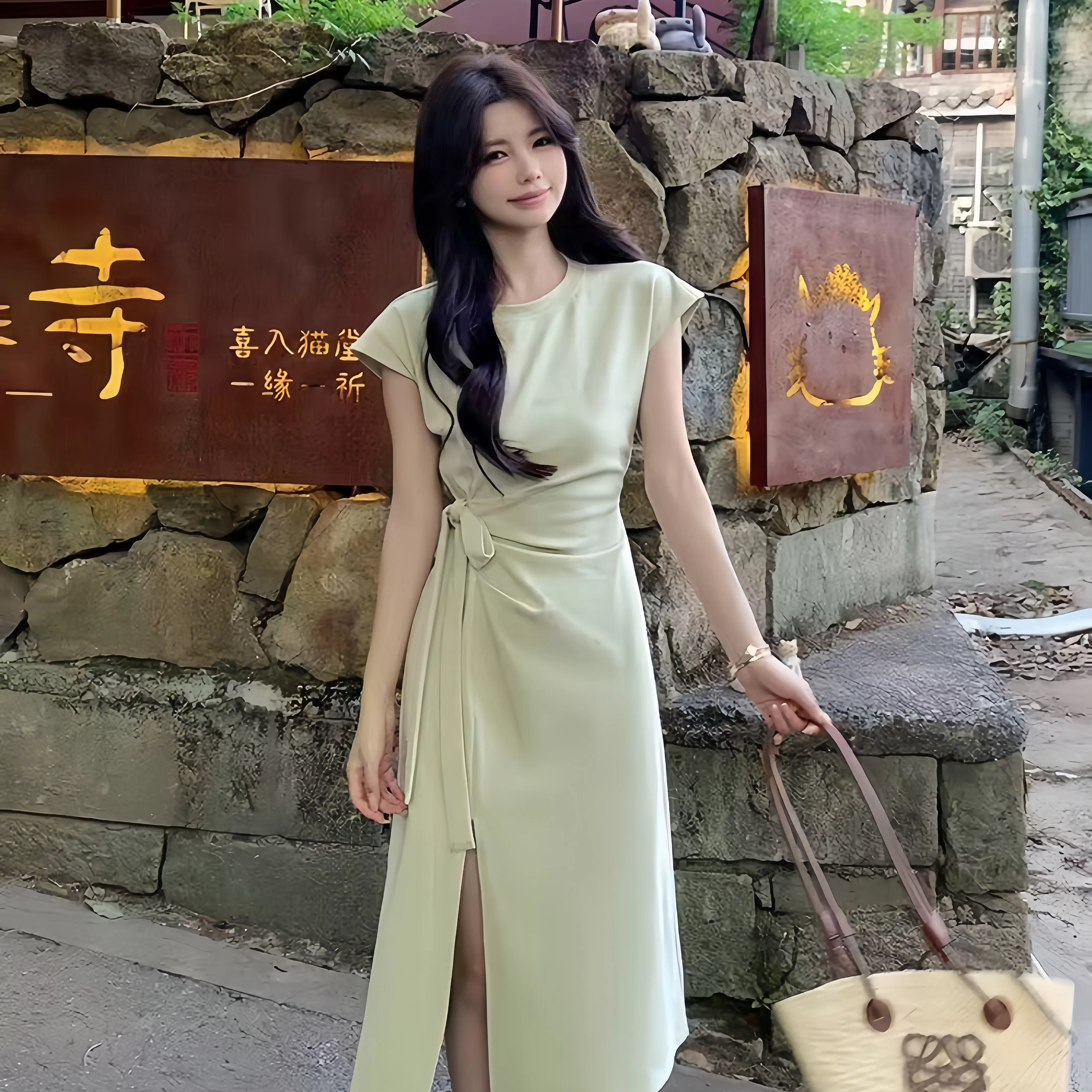 LB夏季法式赫本风衬衫连衣裙气质绝美微胖收腰显瘦长裙