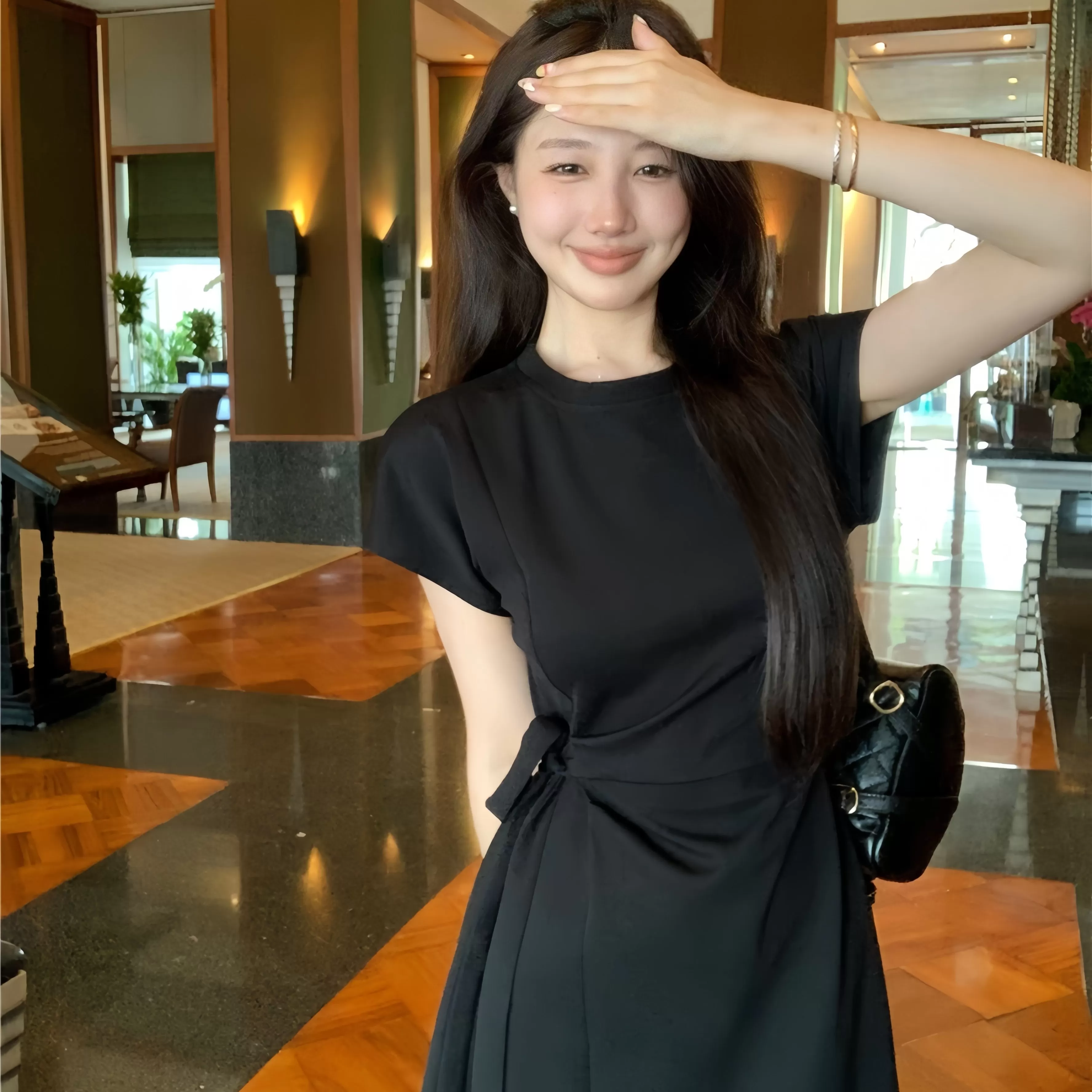 LB夏季法式赫本风衬衫连衣裙气质绝美微胖收腰显瘦长裙