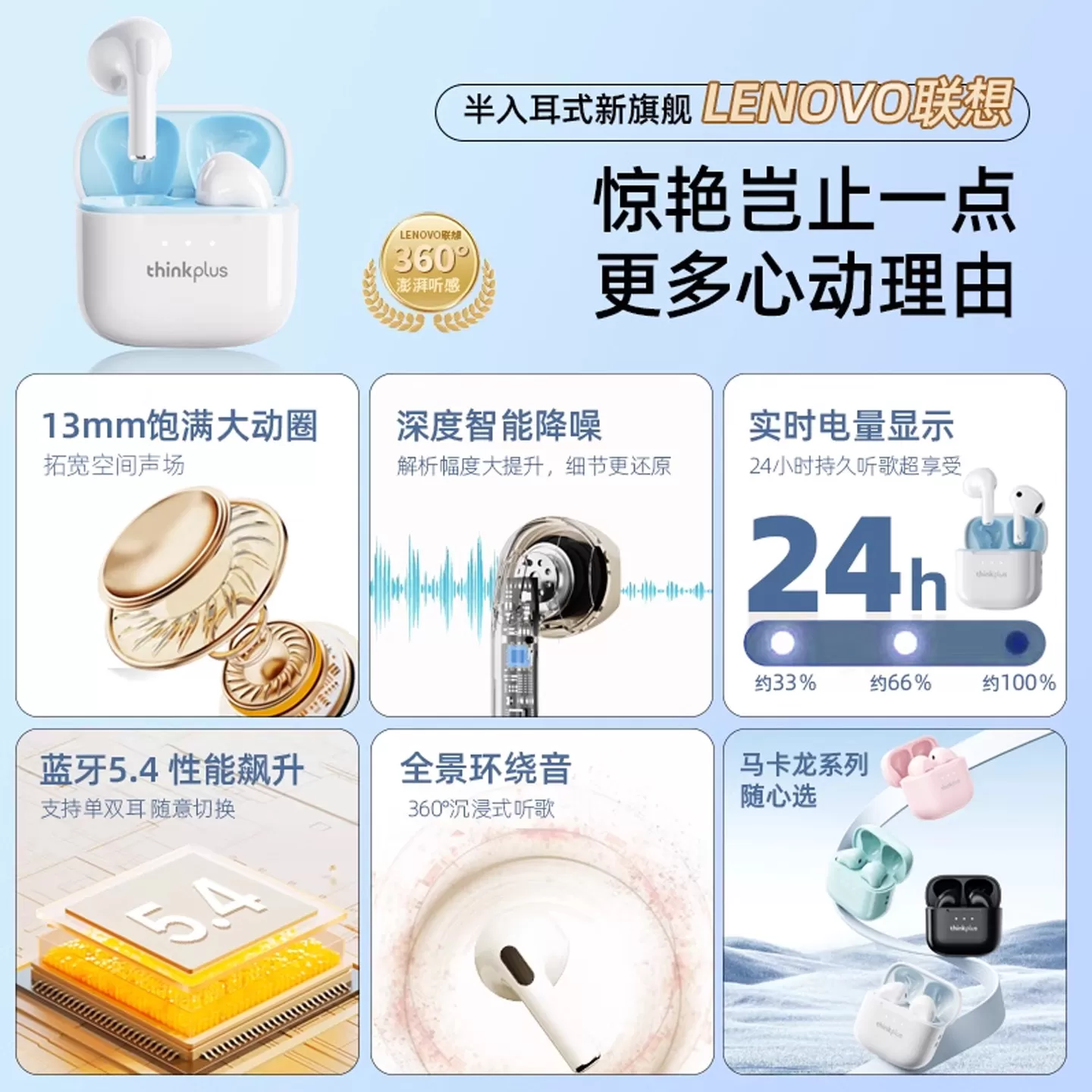 联想LP23蓝牙耳机无线运动入耳式高音质女生适用苹果oppo超长续航