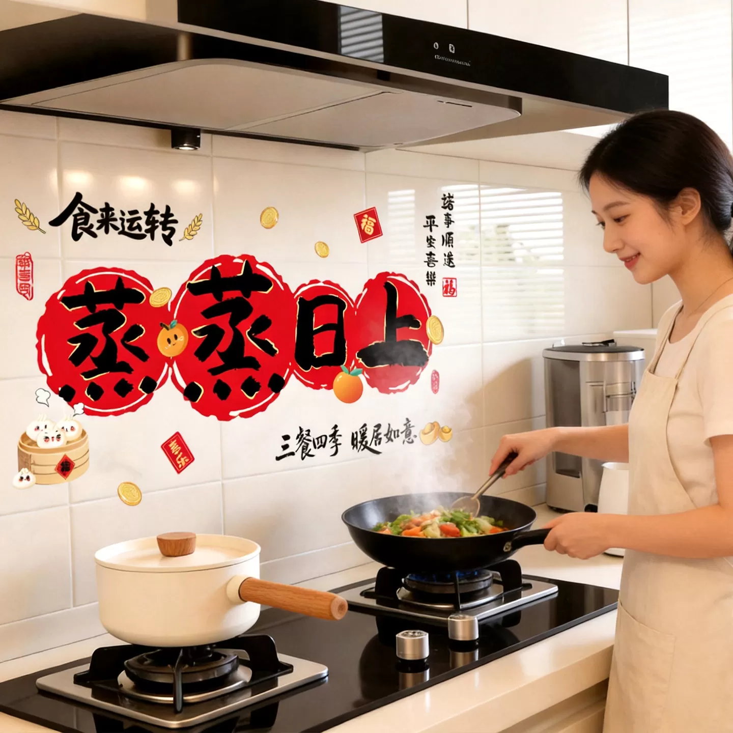 乔迁之喜入宅礼物全套窗花装饰厨房贴蒸蒸日上静电贴新居仪式布置
