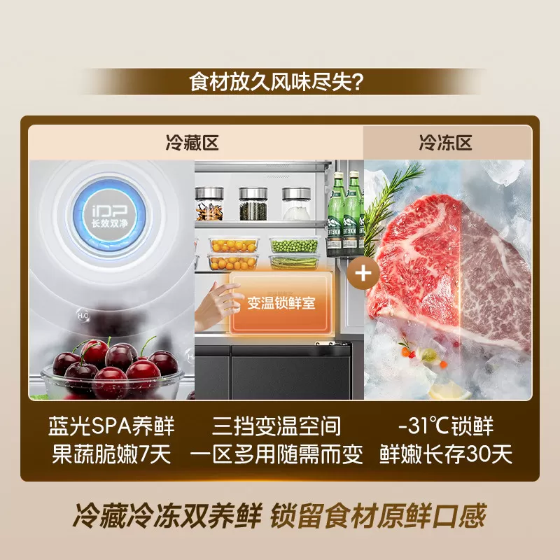 容声战神572L双净双系统十字双开四门零嵌入式电冰箱家用一级能效