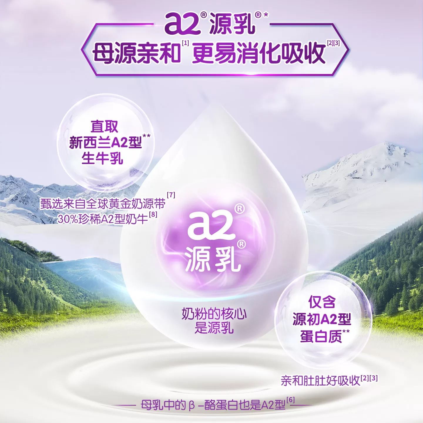a2紫白金2段二段较大婴儿配方奶粉婴幼儿进口900g*6罐[批批严检]
