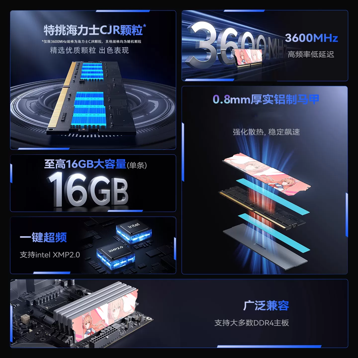 ddr4内存条16Gx2 3600 8g 3200 C16台式机电脑通用海力士CJR颗粒