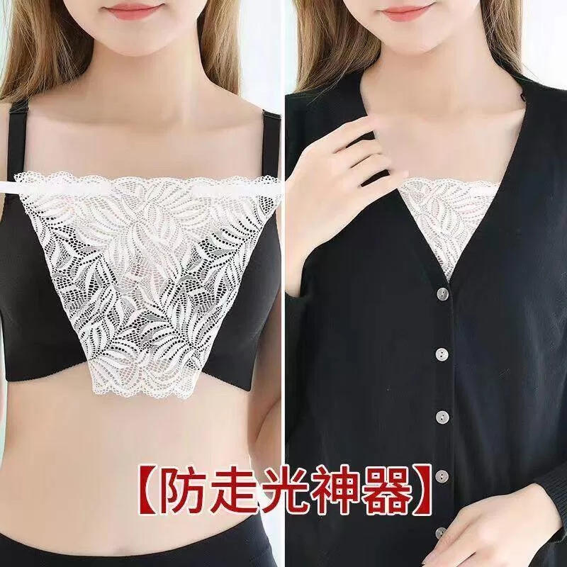V领防走光神器一片式抹胸女蕾丝性感打底无痕内衣遮胸布胸挡夏季