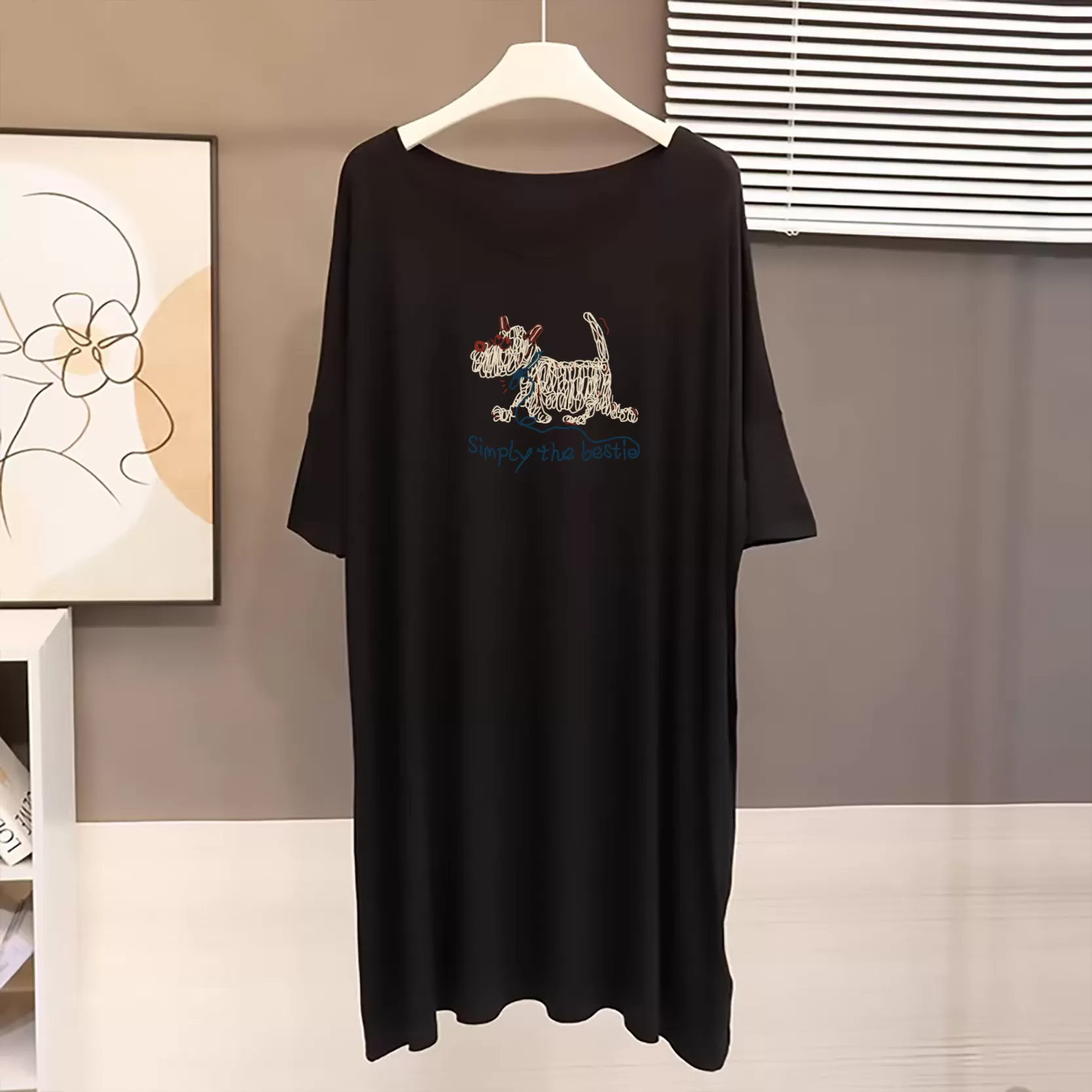 也太美了吧!莫代尔连衣裙中长款V领T恤裙慵懒宽松大码睡裙孕妇裙