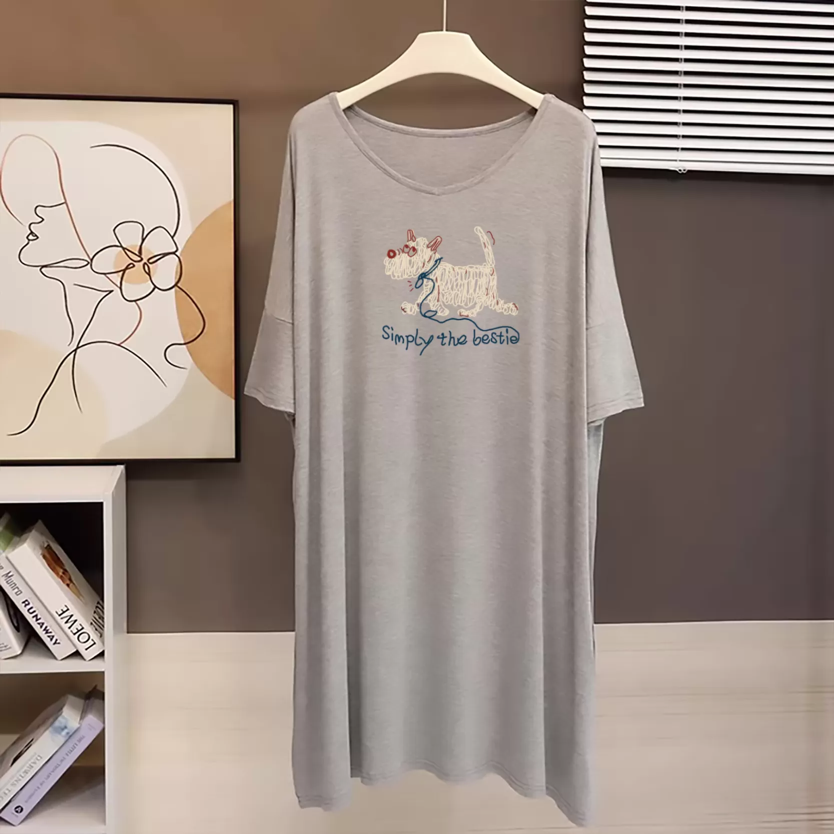 也太美了吧!莫代尔连衣裙中长款V领T恤裙慵懒宽松大码睡裙孕妇裙