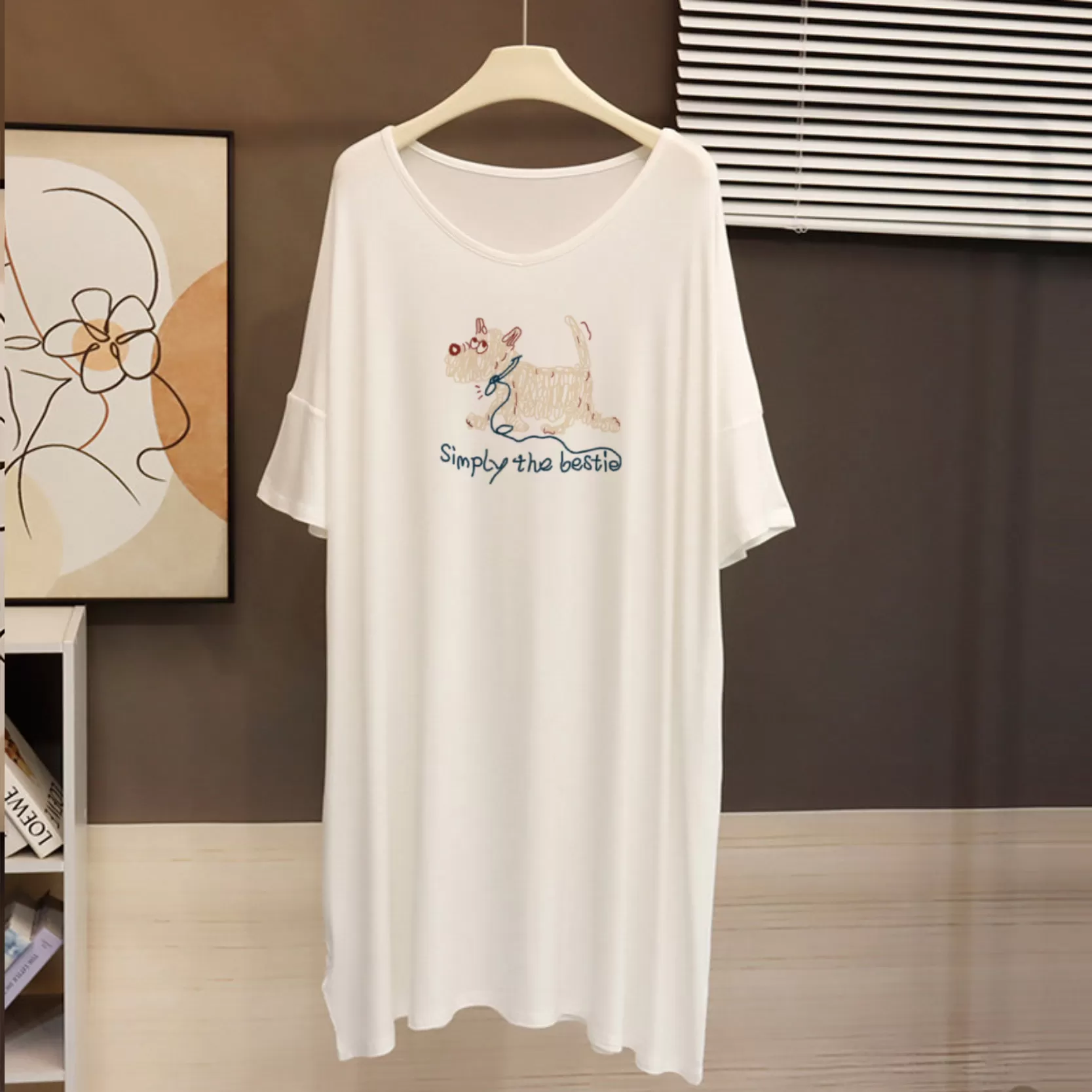 也太美了吧!莫代尔连衣裙中长款V领T恤裙慵懒宽松大码睡裙孕妇裙