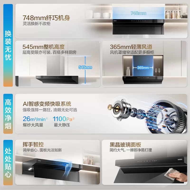 老板小黑镜L1mini顶侧一体抽吸油烟机家用厨房官方旗舰店以旧换新