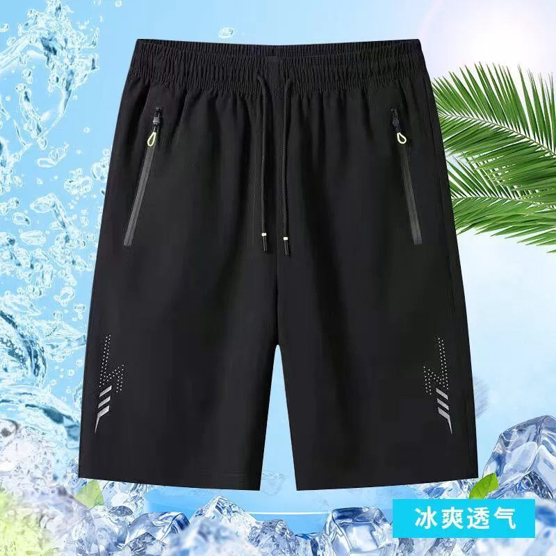 爆款冰丝运动短裤男夏季薄款速干休闲五分裤男士宽松弹力沙滩裤男
