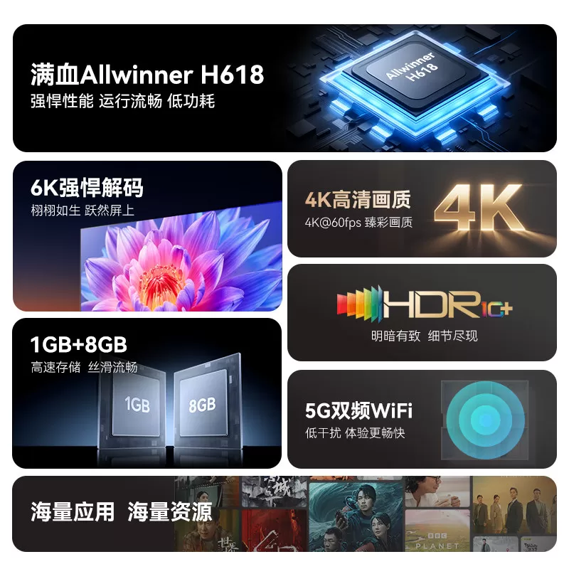 腾讯极光盒子网络电视机顶盒家用魔盒高清播放器免费投屏全网通