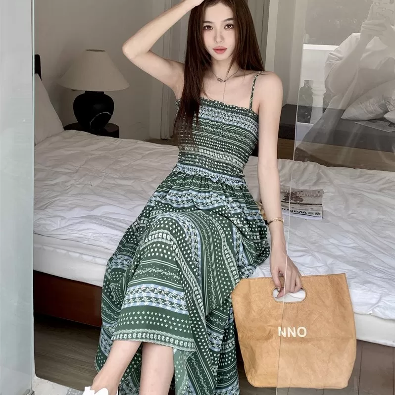 10-2026夏季法式绝美连衣裙女气质收腰长裙茶歇裙