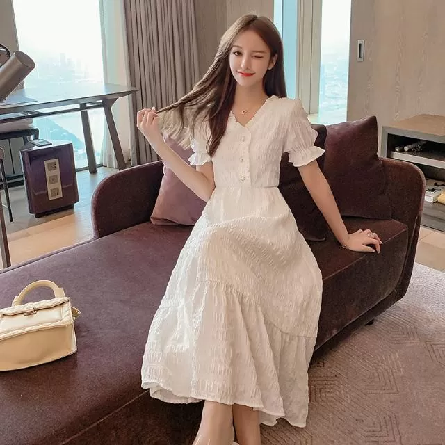 10-2026夏季法式绝美连衣裙女气质收腰长裙茶歇裙