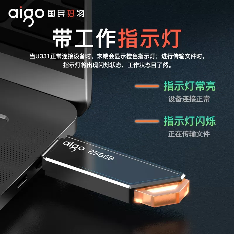 爱国者u盘大容量128g高速USB3.2车载电脑办公带指示灯优盘64g正品