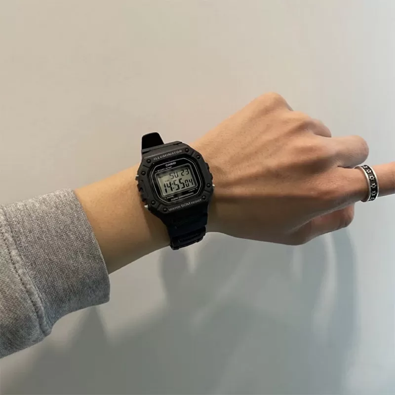 casio卡西欧手表男复古小方块运动青少年初高中学生电子W-218H-1A