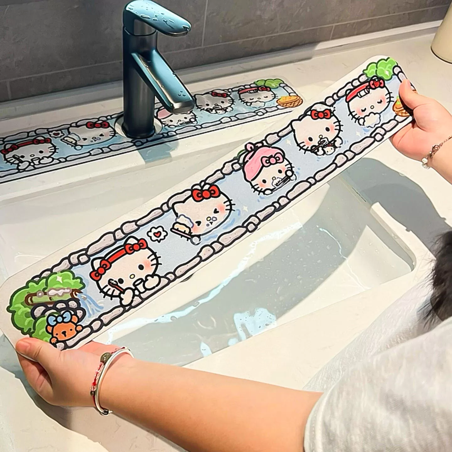 可爱猫洗手台吸水垫水龙头台面沥水垫硅藻泥厨房卫生间边缘防溅水