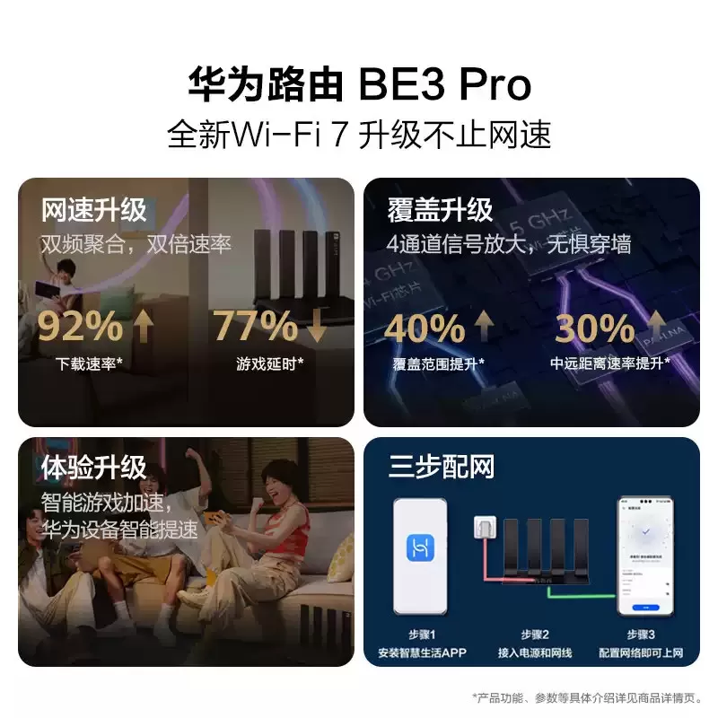 【WiFi7 2.5G】华为WIFI7路由器家用千兆高速BE7Pro双频全屋无线wifi覆盖mesh组网漏油器光纤2.5G版