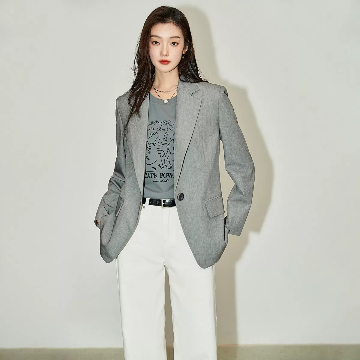 【呼吸TEE】LILY2026夏新款女装复古小猫宽松圆领独特通勤短袖T恤