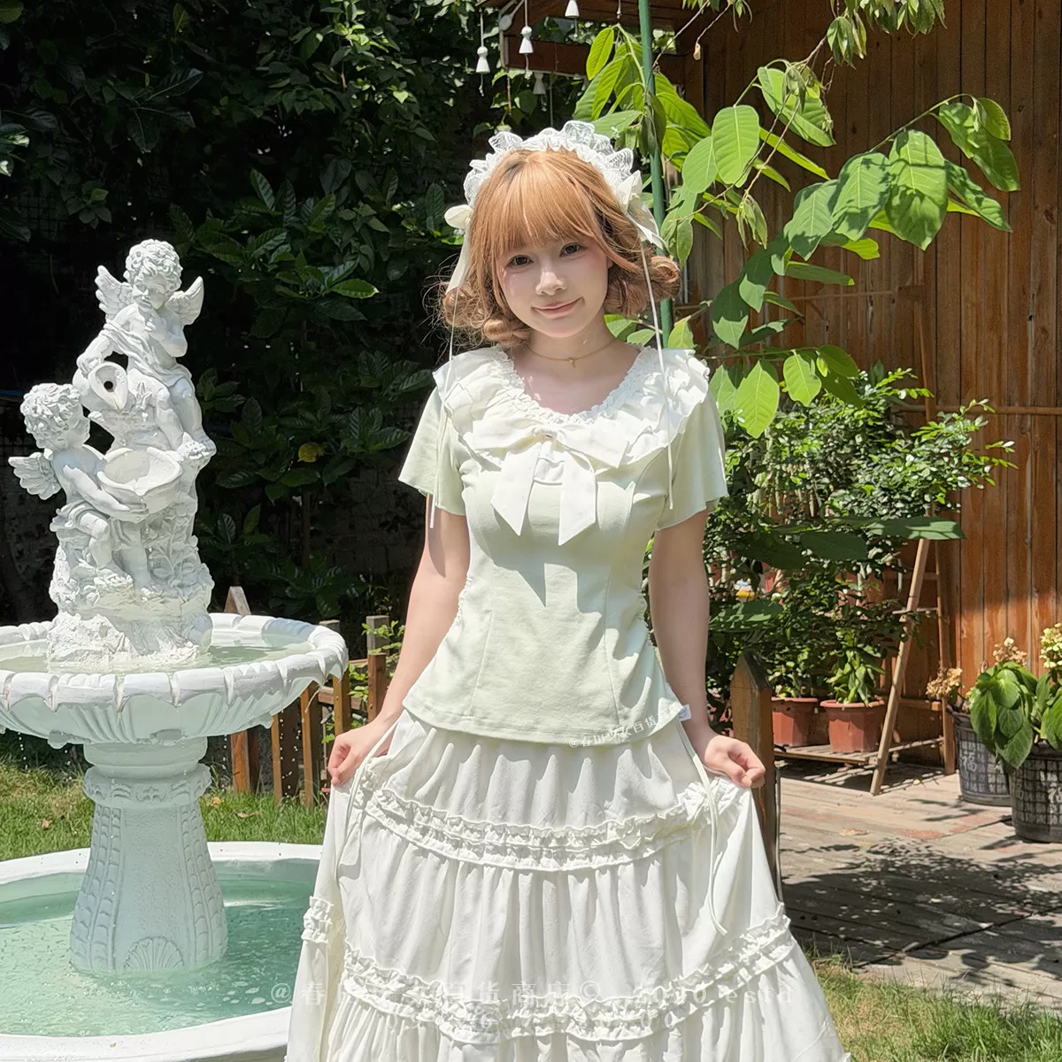 春田少女牛角包大王甜妹波点系列巨漂亮夏日新款收腰显瘦长裙套装