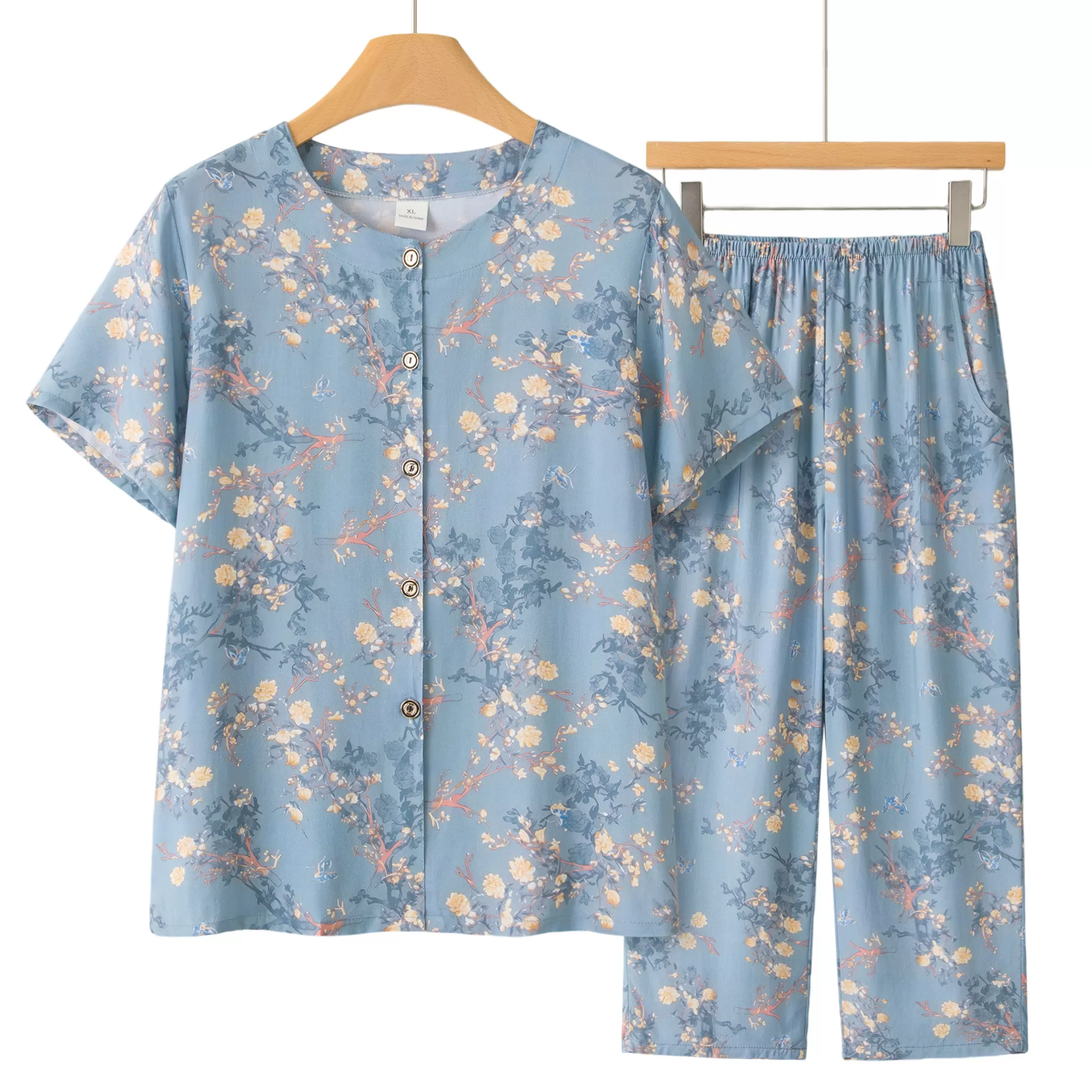 中老年人夏装女妈妈棉绸套装6070岁奶奶装开衫上衣太太家居服睡衣