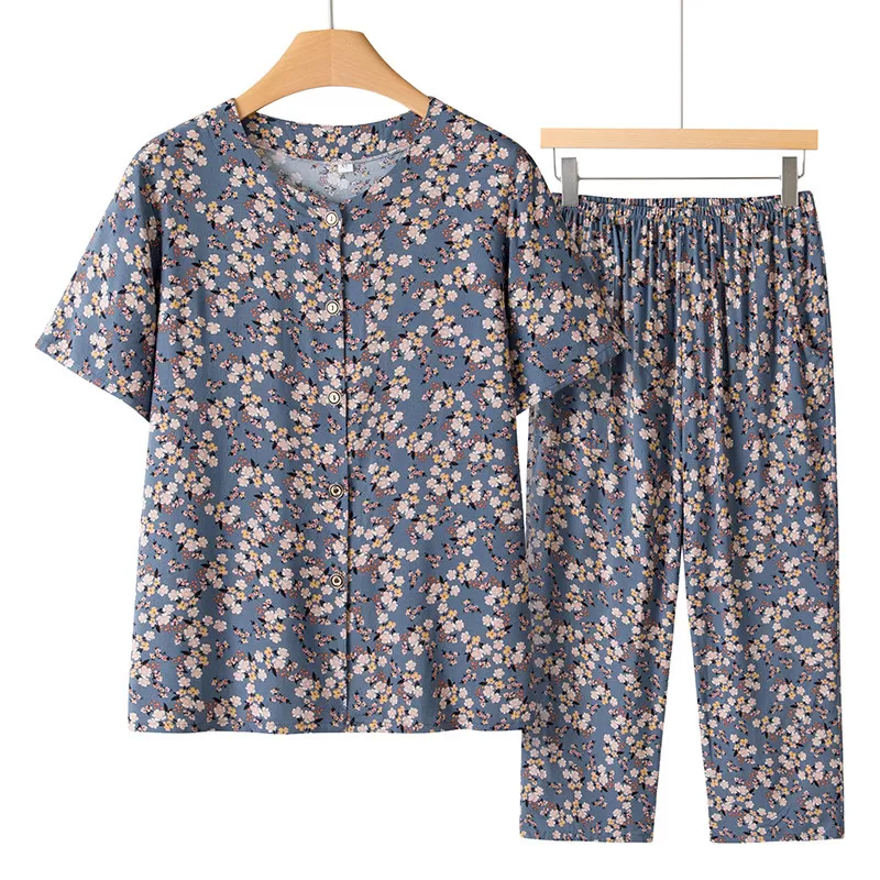中老年人夏装女妈妈棉绸套装6070岁奶奶装开衫上衣太太家居服睡衣