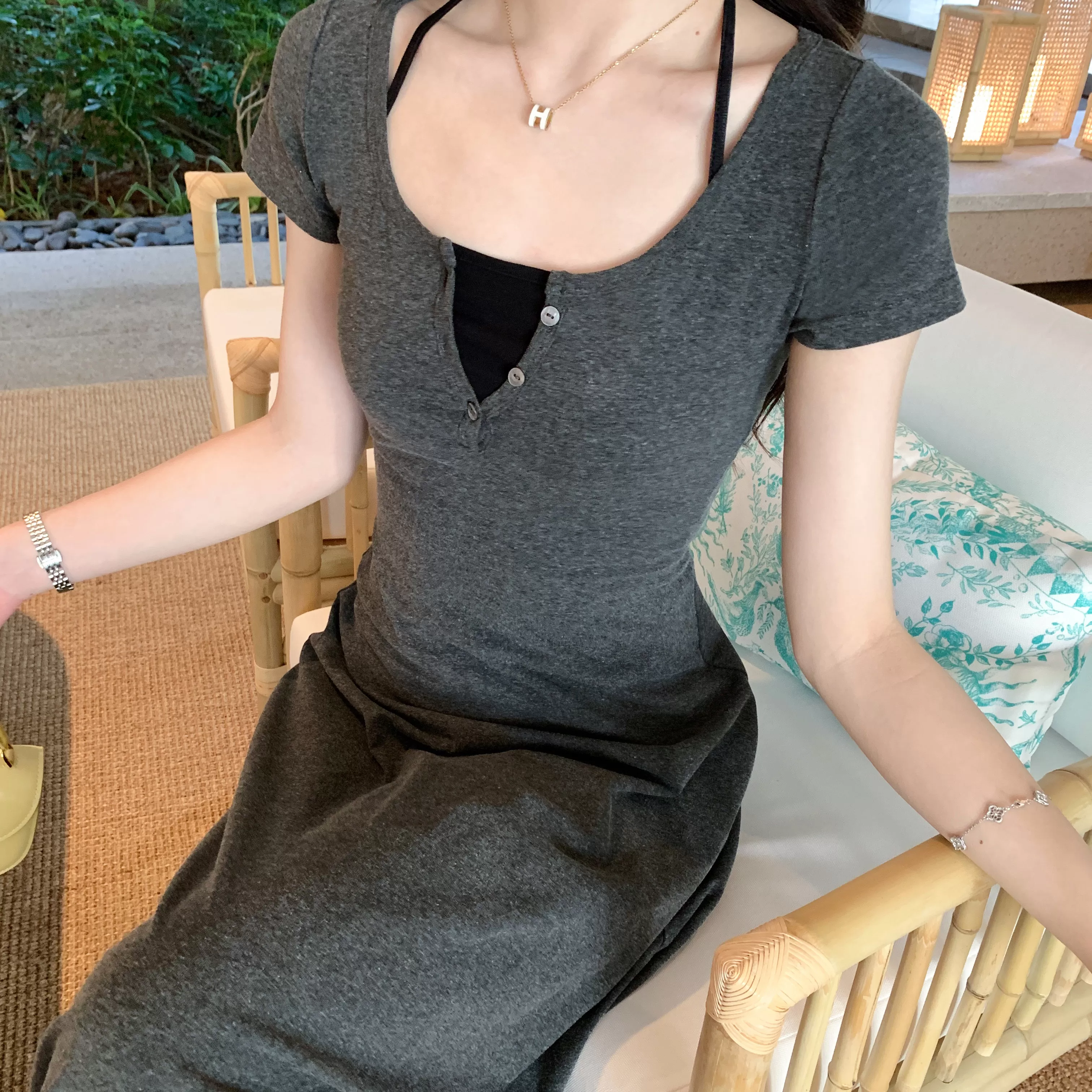 【所有女生的衣橱直播间】alex stevens短袖连衣裙女夏季收腰长裙