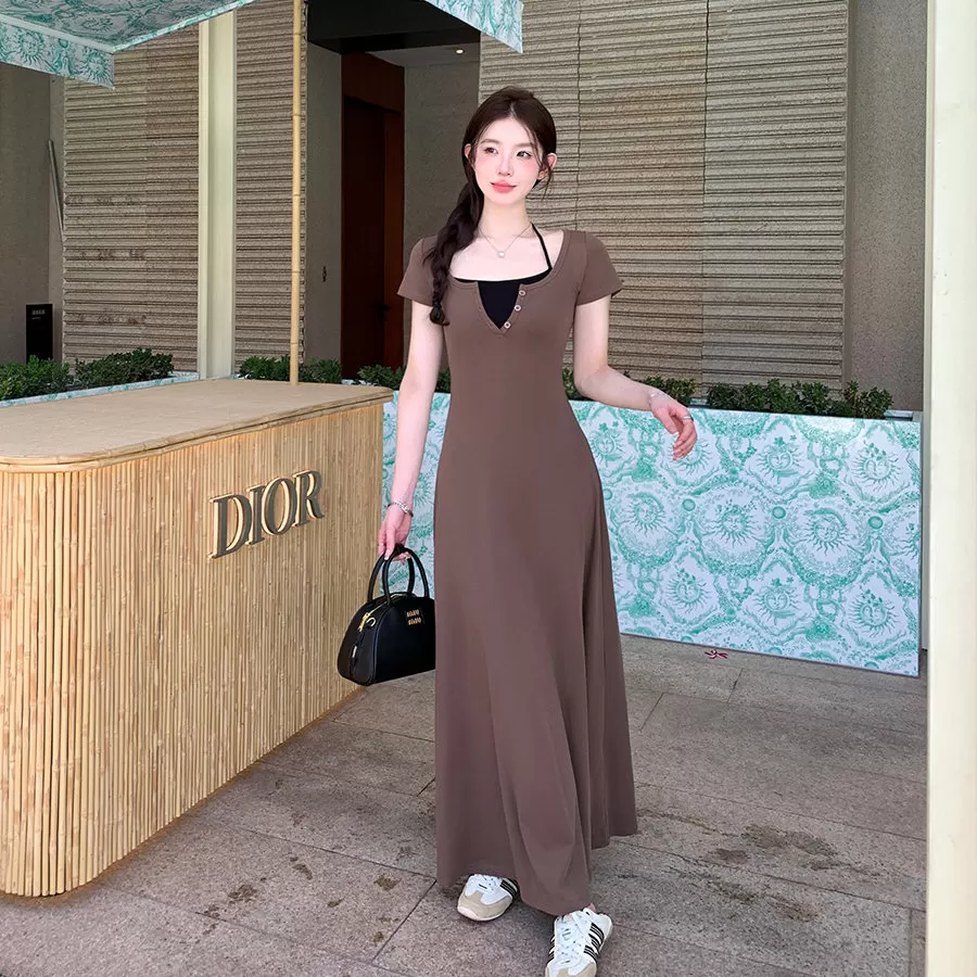 【所有女生的衣橱直播间】alex stevens短袖连衣裙女夏季收腰长裙