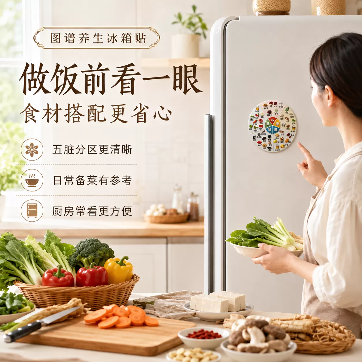 亚克力磁吸养生冰箱贴五脏六腑食疗图谱家庭生活健康科普装饰贴