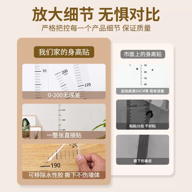身高测量墙贴透明儿童量身高尺墙贴不伤墙可移除精准宝宝身高工具