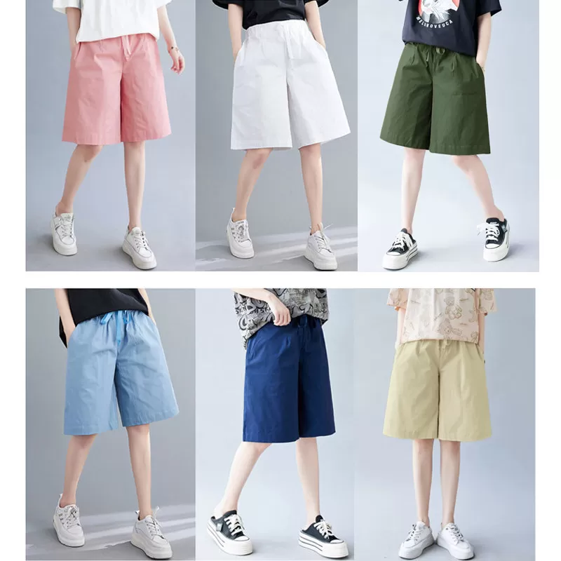 大码五分裤女胖mm弹力棉布中高腰A字中裤休闲显瘦200斤运动短裤夏