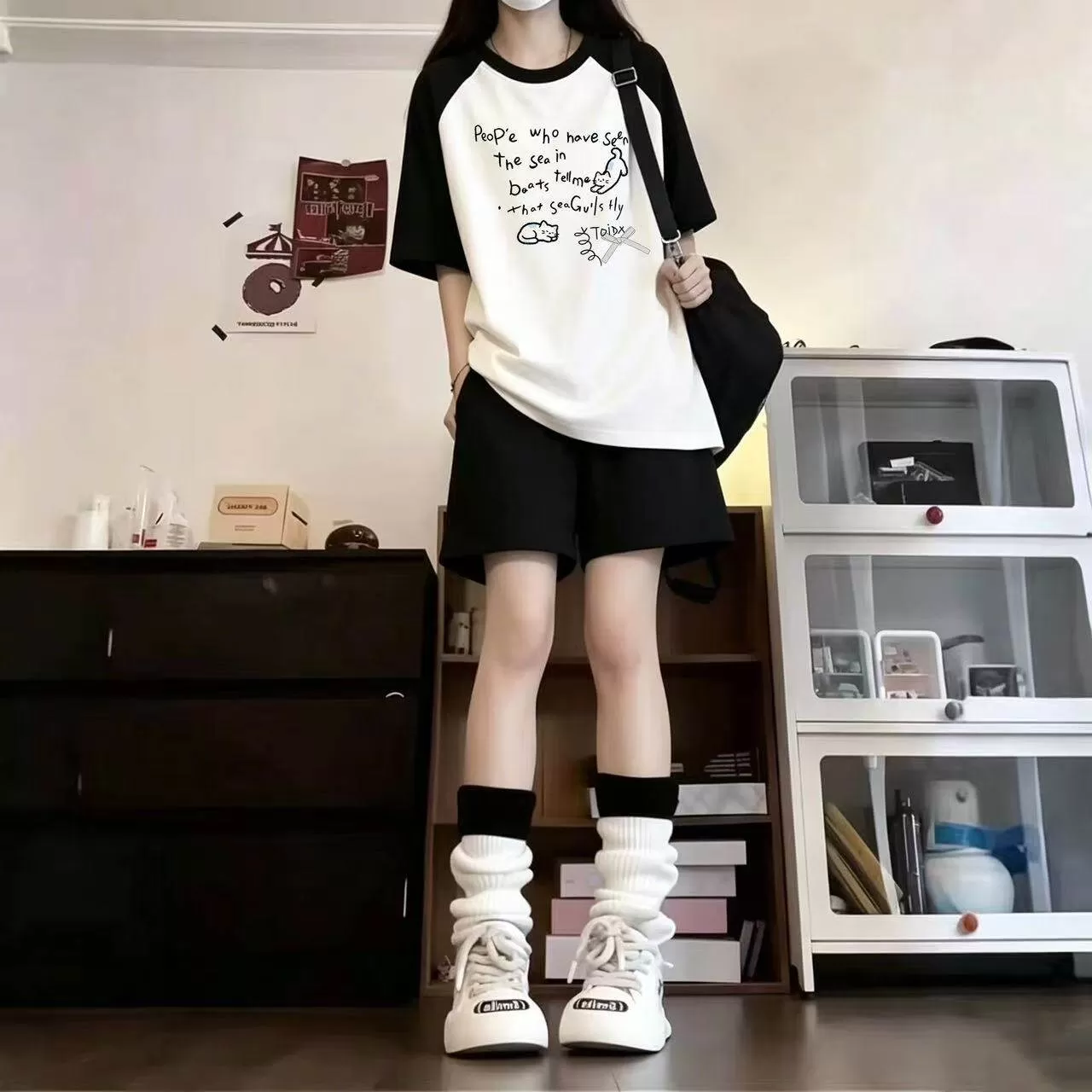 学院风休闲运动套装女夏季学生宽松韩版时尚短袖T恤短裤两件套潮