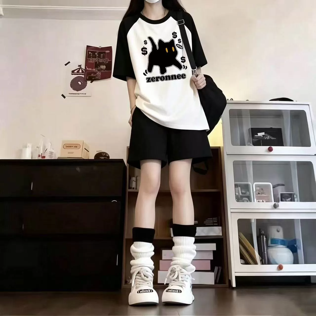 学院风休闲运动套装女夏季学生宽松韩版时尚短袖T恤短裤两件套潮