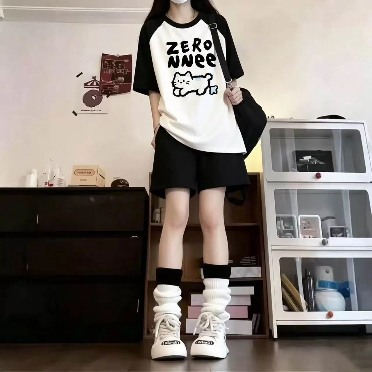 学院风休闲运动套装女夏季学生宽松韩版时尚短袖T恤短裤两件套潮