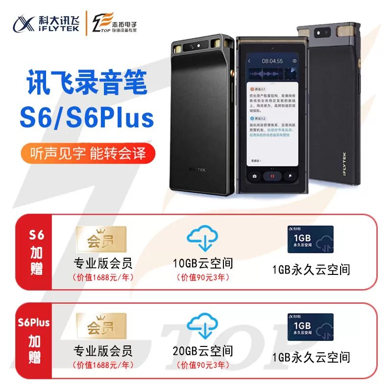 科大讯飞AI录音笔S6多语种录音转文字同声转译会议纪要翻译S6PLUS