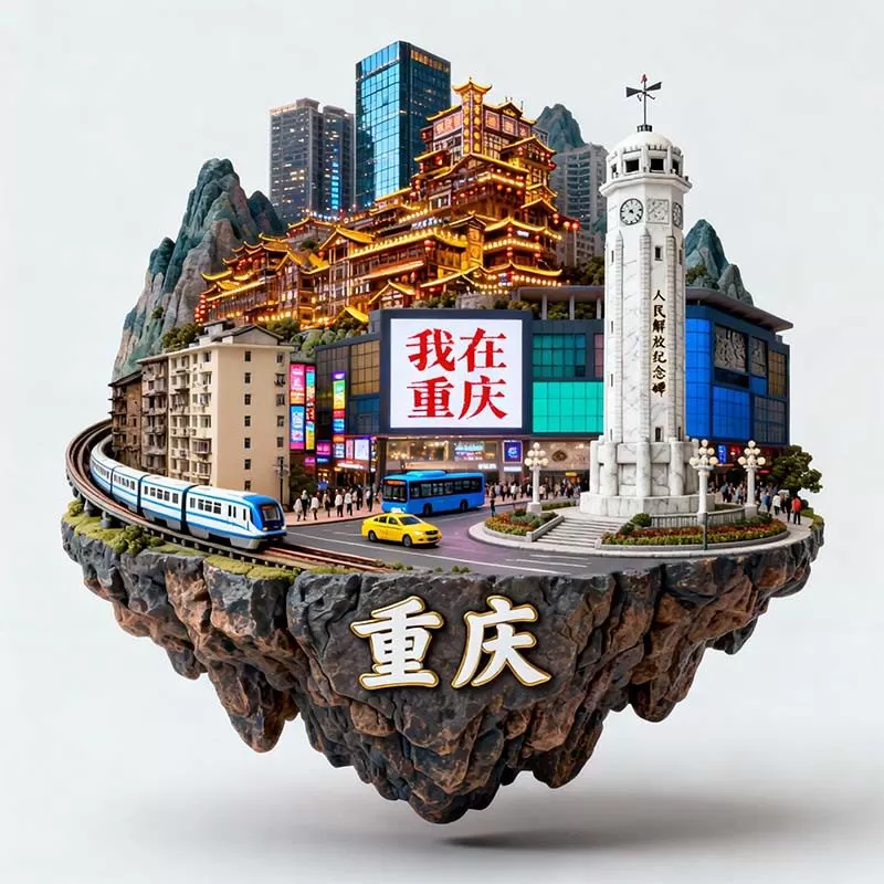 中国重庆3D立体金属冰箱贴城市建筑模装饰品旅游纪念品送礼小礼物