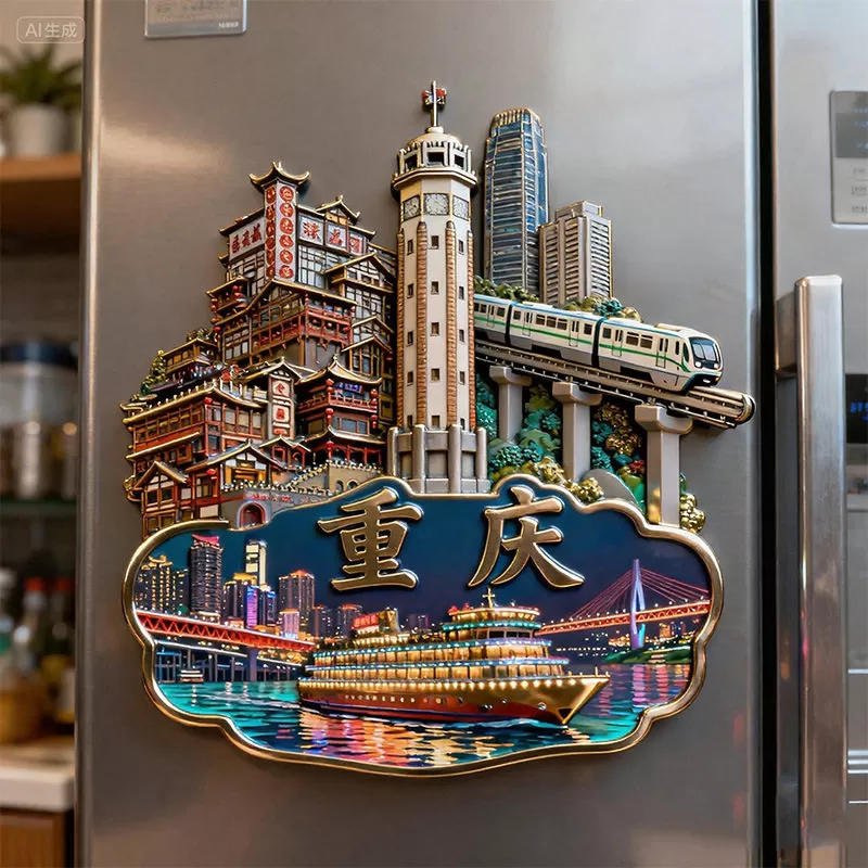 中国重庆3D立体金属冰箱贴城市建筑模装饰品旅游纪念品送礼小礼物