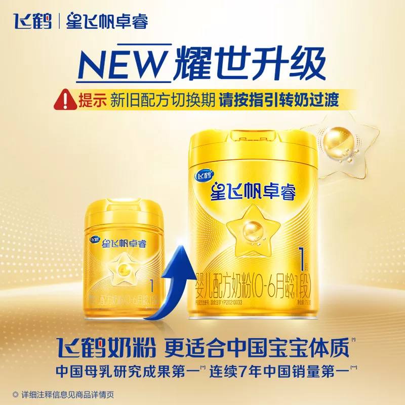 【乳铁蛋白】飞鹤卓睿1段(0-6月)新生儿牛奶粉750g*6罐HMO升级