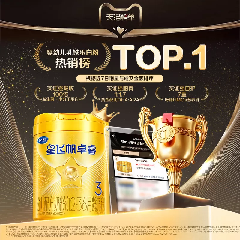 【乳铁蛋白】飞鹤卓睿1段(0-6月)新生儿牛奶粉750g*6罐HMO升级