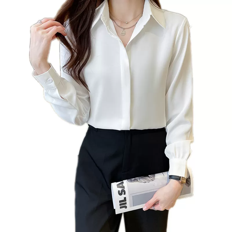 春秋新款白衬衫女职业蓝色长袖通勤面试正装衬衣工作服宽松上衣夏