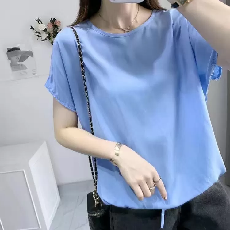 棉绸上衣女棉绸面料夏季宽松胖MM短袖上衣显瘦打底大码女装印花