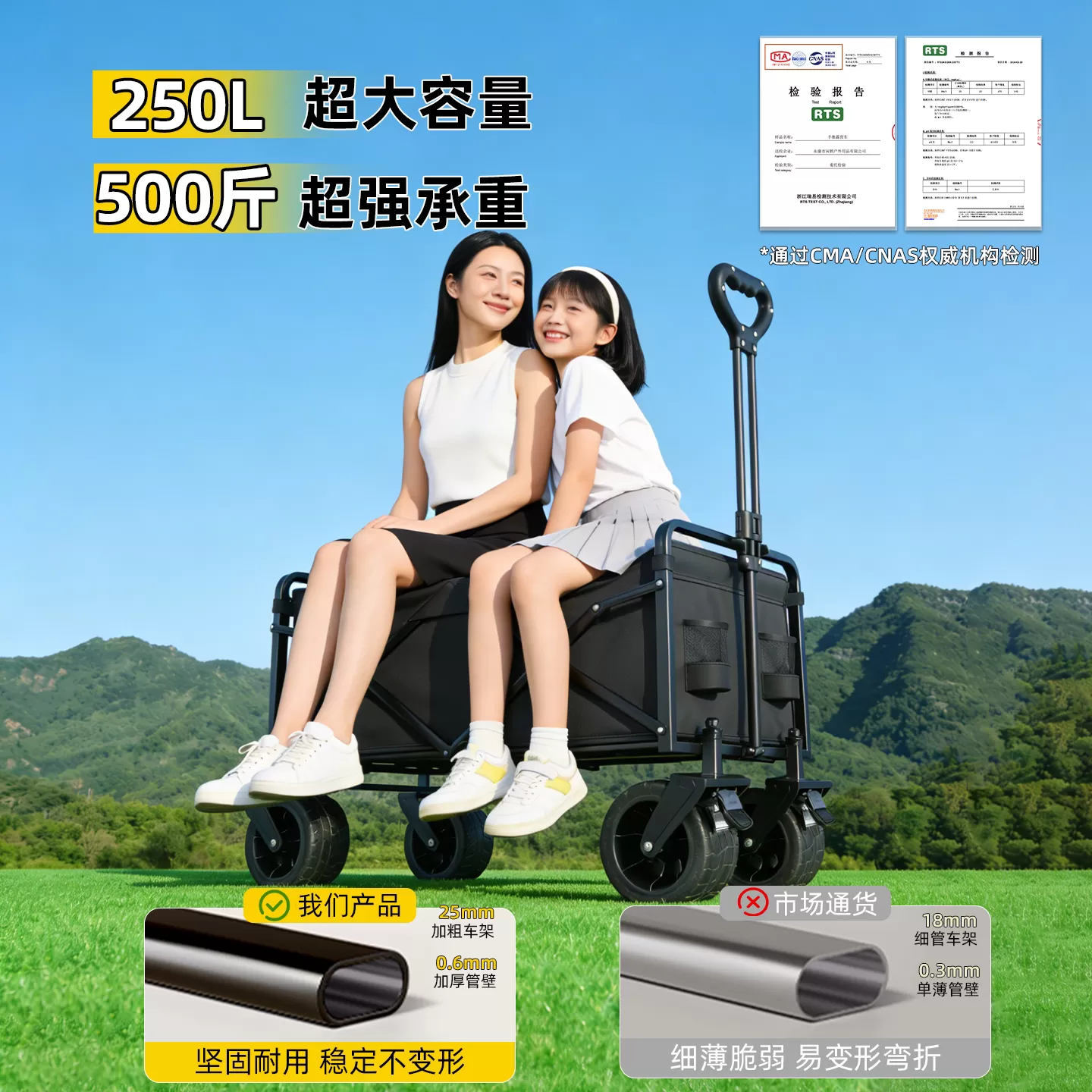 户外露营车折叠野餐营地车旅行拖车儿童可躺摆摊手拉车快递小推车