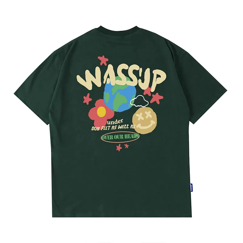 WASSUP涂鸦设计星球短袖男士夏季美式街头重磅潮流情侣T恤上衣服