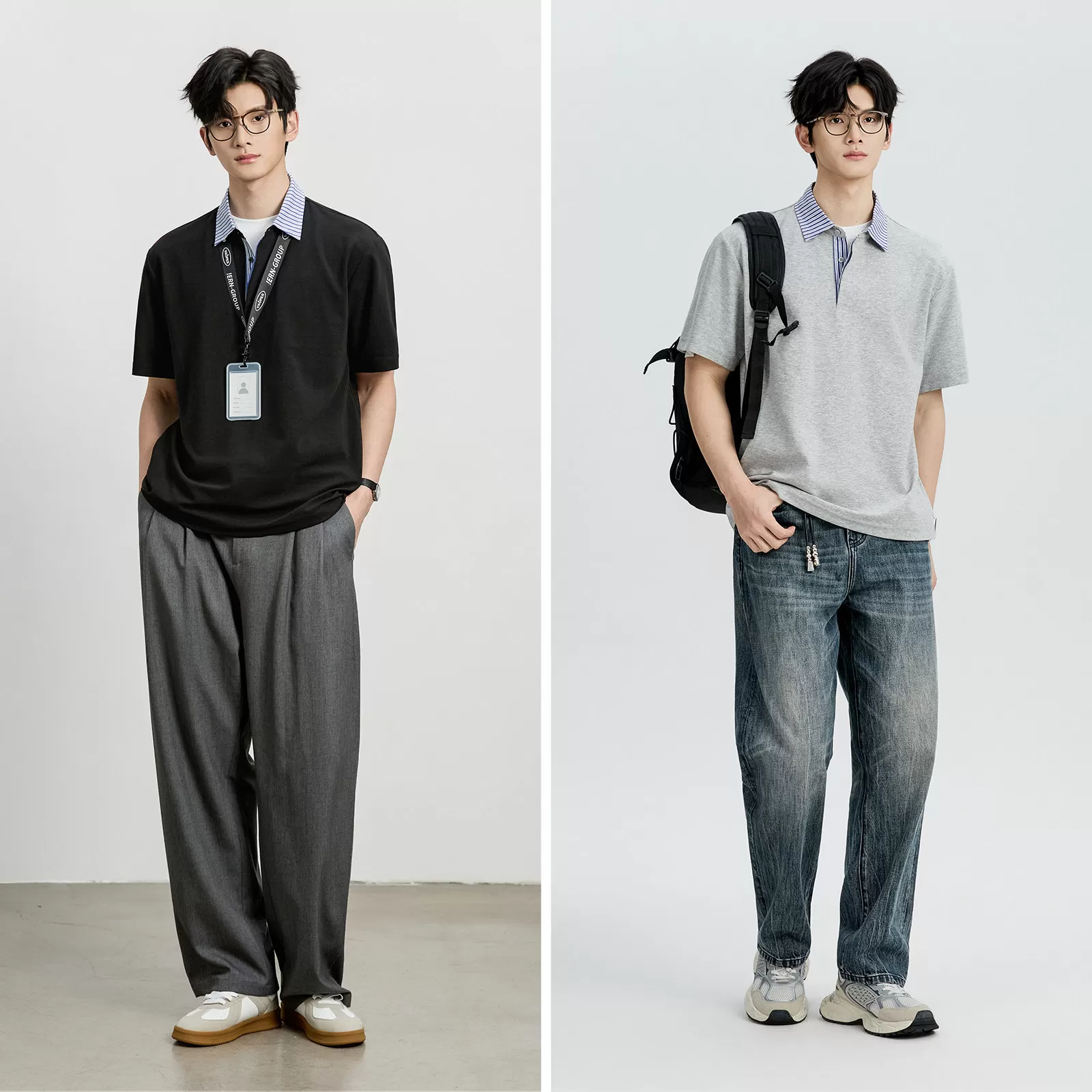 海上公路条纹领短袖Polo衫男士26年夏季高级感都市休闲拼接上衣服
