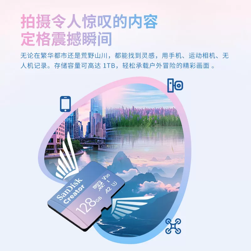 Sandisk闪迪存储卡TF高速卡micro SD防水128G 256G 512G 1T无人机