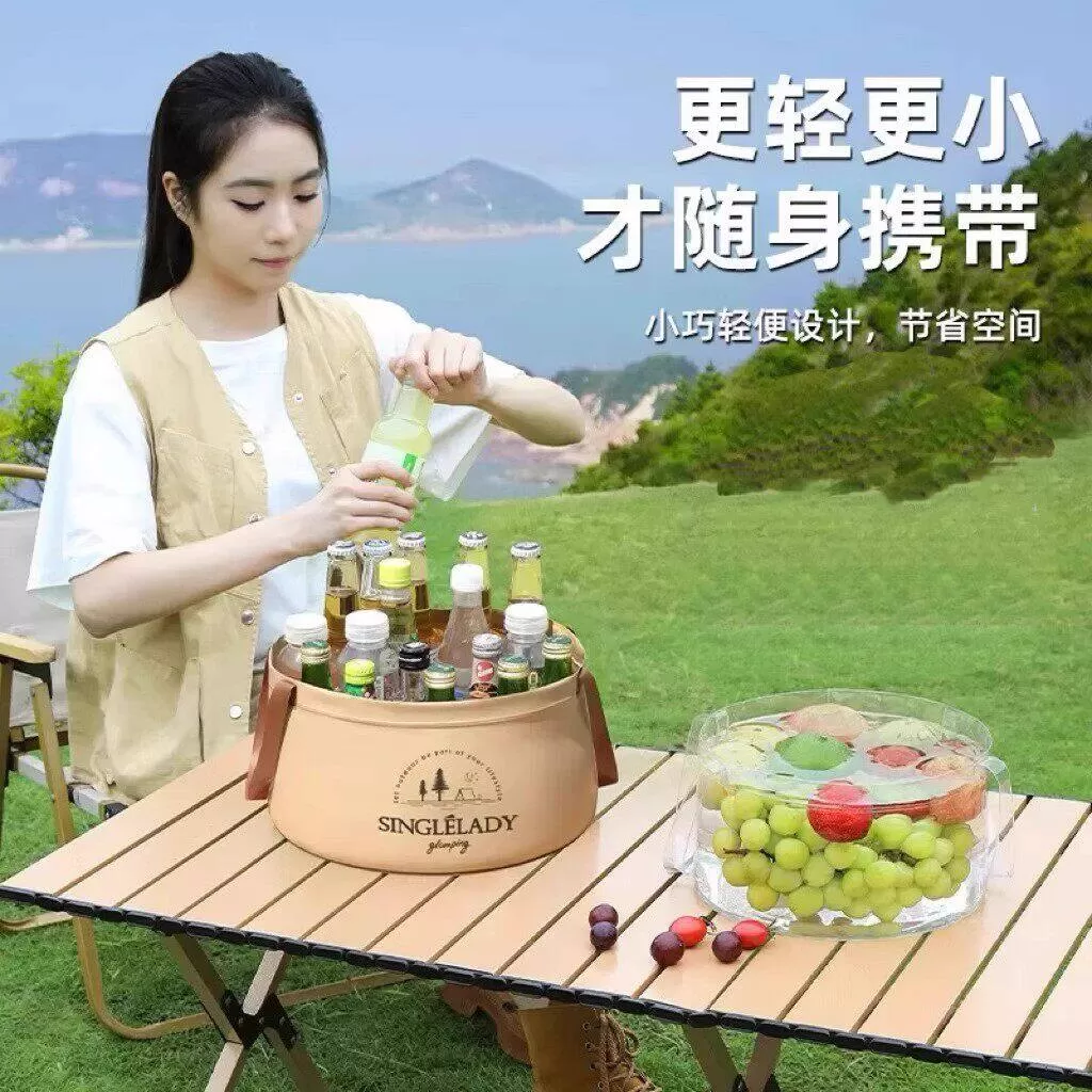 便携可折叠水盆户外洗菜盆旅游洗衣袋手提式洗漱盆洗脸泡脚桶适配