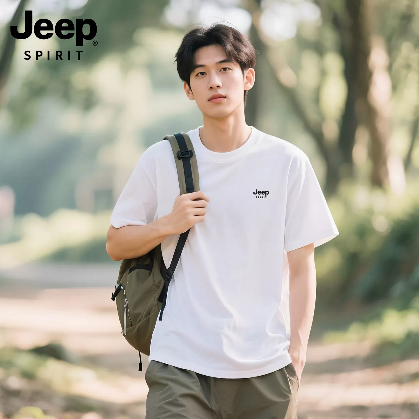 吉普JEEP纯棉短袖T恤男款夏季2026新款美式五分袖男宽松半袖上衣R